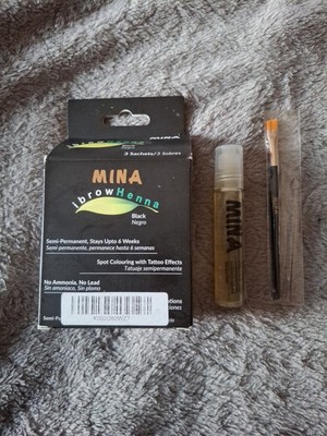 3pc Set: Mina ibrow Henna (Black) Semi-Permanent Brow Tint, Brown Oil & Brush