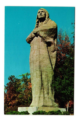 Black Hawk Statue at Eagle's Nest Bluff Lowden State Park vintage postcard unp