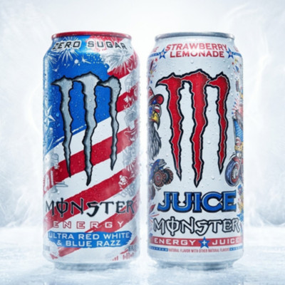Monster Energy USA Bundle Ultra Red White & Blue Razz I Juice Strawberry Lemonad