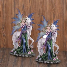 2-PC Gift Set 10"H Blue and Purple Spring Fairy with Unicorn Figurine Ornament