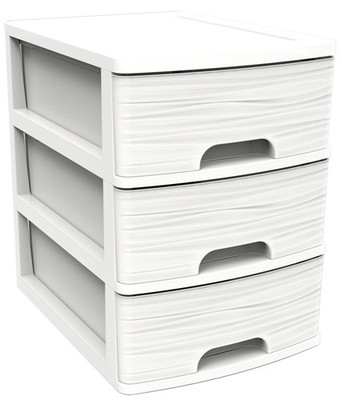 EDA Schubladenbox STONE DIN A4 3 Schübe PP weiß