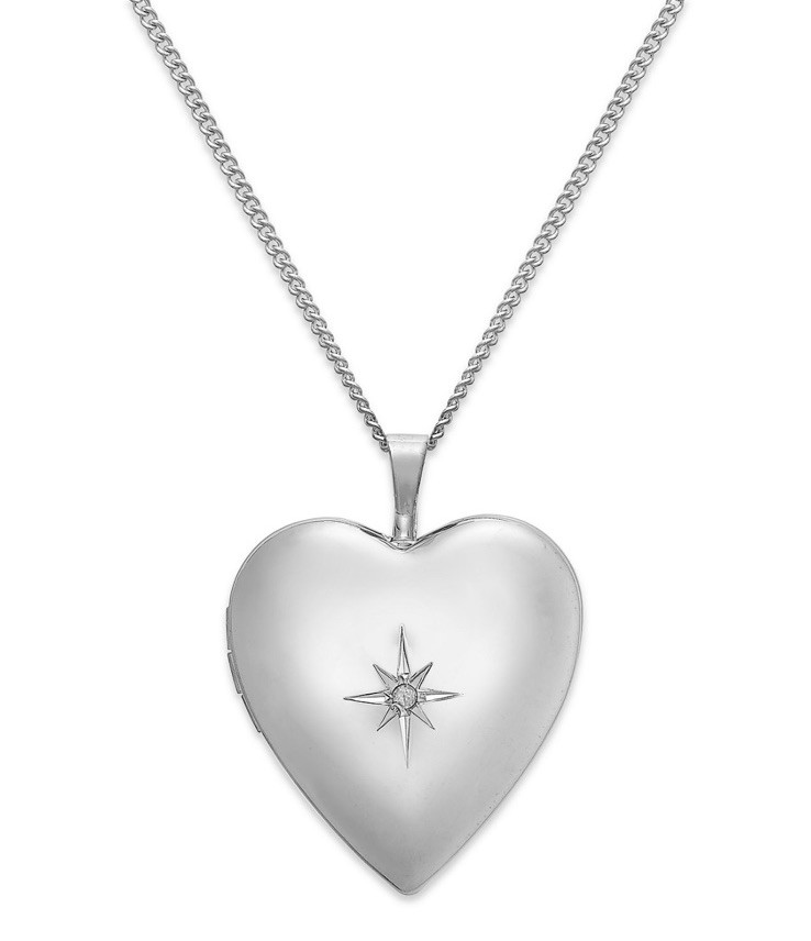 Diamond Accent Starburst Heart Locket Necklace in sterling silver New