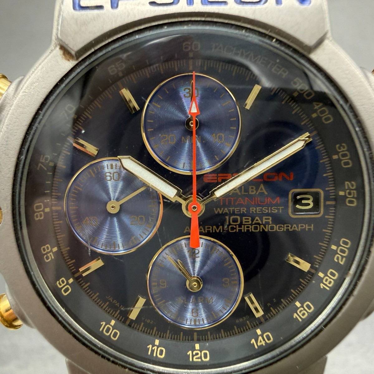 Seiko Alba Epsilon Chronograph Watch Men 41mm Blue Dial Titanium 