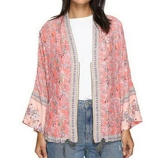 Free People Wildflower Cinched Kimono Jacket Floral Oversized Coral Womens XS/S