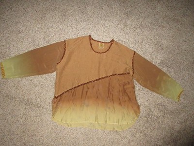 URU Kristine St Rrik One Size Textured Silk Top Blouse Brown L/S MADE USA