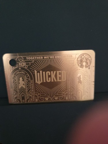 Limited Edition Starbucks WICKED Gold Metal Gift Card New Keychain