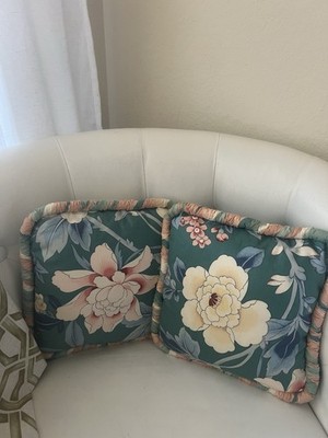 VTG Palm Beach Regency Floral Pillows Set Of 2 Teal Garden Party Cottagecore