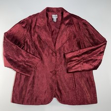 Chico's Crinkle Blazer Woman 2 L Jacket Textured Party Career Red Statement 12