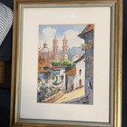 Taxco Mexico vintage Signed watercolor painting Santa Prisca Church MAGS — photo 5