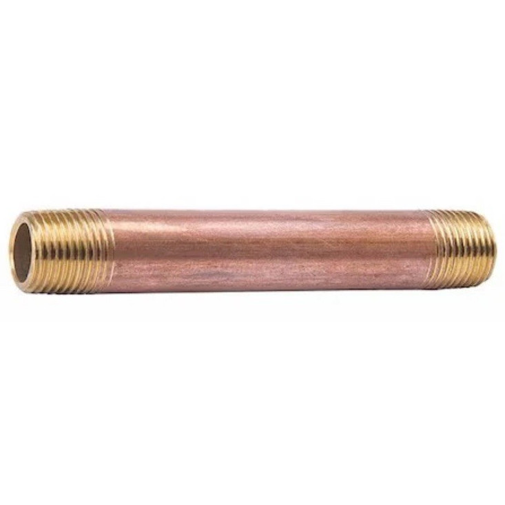 Pipe Nipple: Brass, 1/2” SCH 80, 12 in Overall Lg, Threaded on Both
