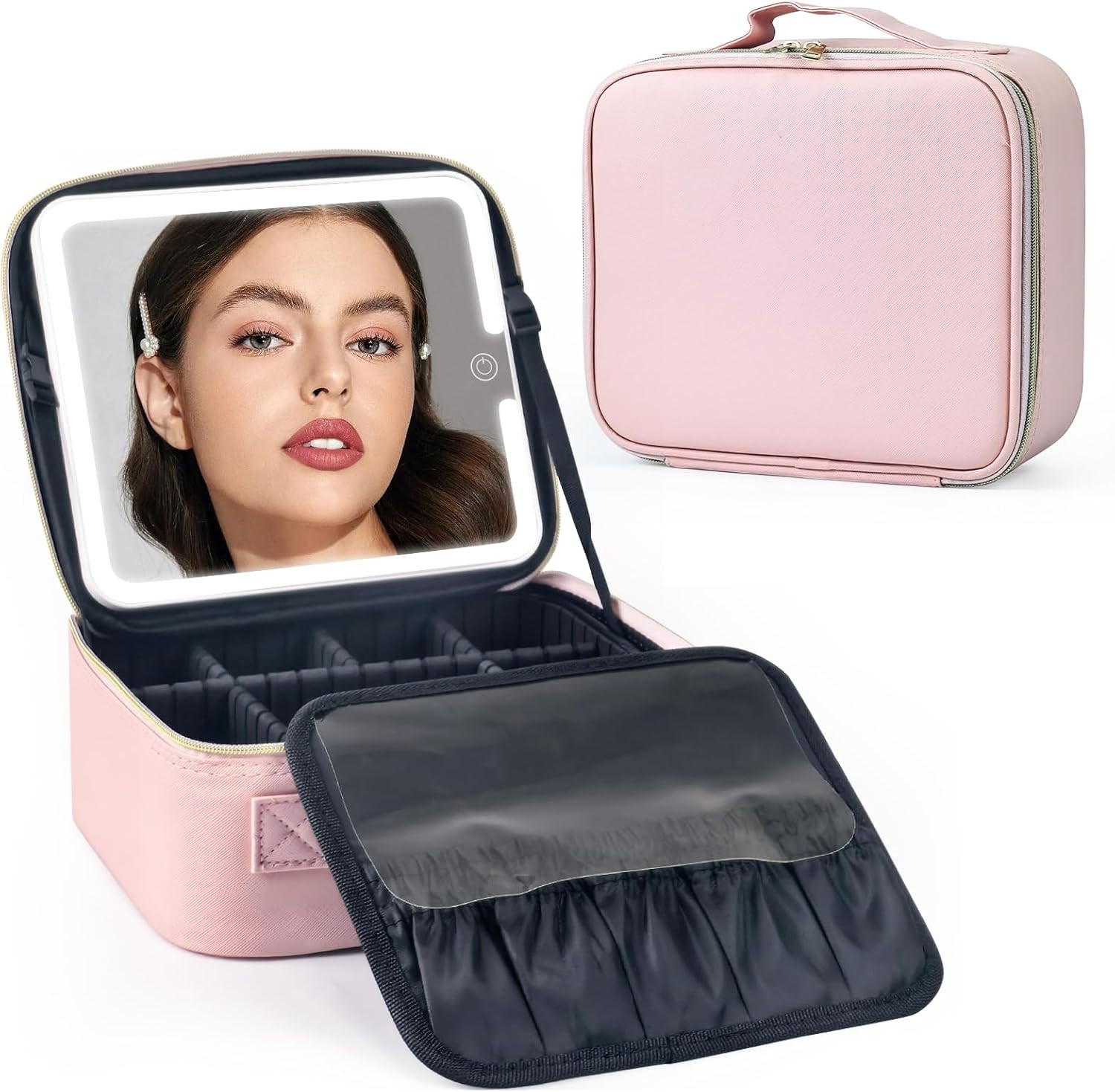 Organizer Trucchi Rosa per Casa e Viaggio - Specchio Magnetico Incluso