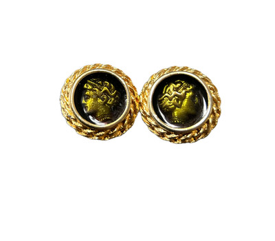 Vintag Monet Roman Greek Grecian God Goddess Gold Tone green  Earrings