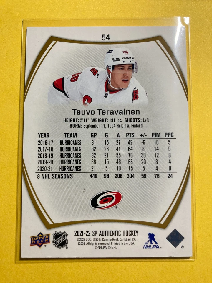 2021-22 SP Authentic Limited Gold #54 Teuvo Teravainen 75/99 - Image 2 of 2