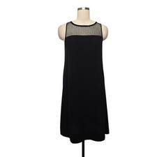 Eileen Fisher Black Silk Lace Yoke Sleeveless Shift Dress Size Small Lightweight