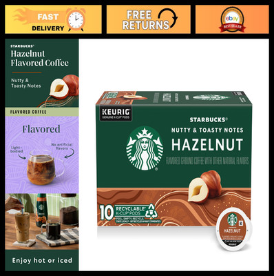 Flavored Coffee Pods for Keurig, Hazelnut K-Cups, Hot/Iced Brew, 10 Count