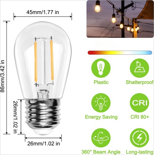 S14 E26 LED Light Bulbs 20 Watt Equivalent Vintage Edison Bulb Warm White 2700K - Picture 2 of 13