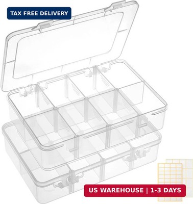 QUEFE 2 Pack 8 Grids Bead Organizers and Storage, Plastic Organizer Box with Rem