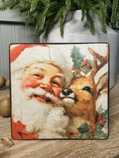 Vintage Inspired Santa  Reindeer Sign HANDMADE