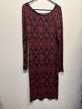 Evita Red Black stretchy Abstract Print Long Sleeve Midi Dress UK 10 Label 837a