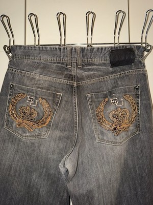 Vintage Ecko Unltd Baggy Fit Jeans Grey Embroidered Crown Laurel Crest Y2K