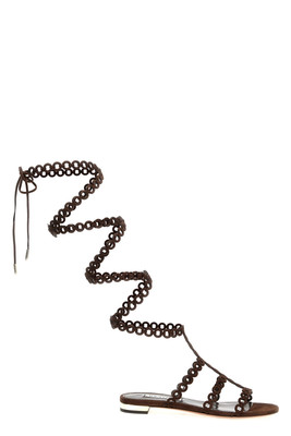 AQUAZZURA Infinity Chain Brown Leather Gladiator Sandals New & Authentic