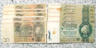 Lot 20 50 Reichsmark 1933 1929 Reichsbank German Reich Rare 10x Banknotes