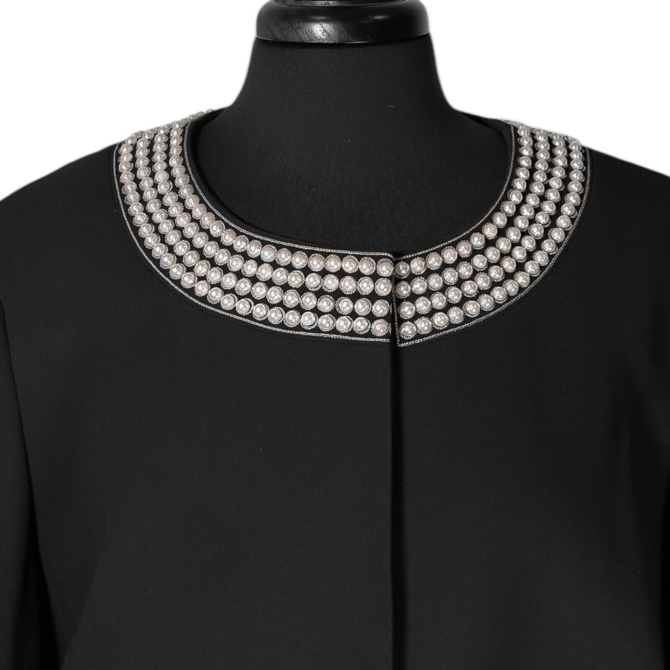 Tahari ASL Womens Blazer 20W Black Pearl Beaded Snap Button Elegant Evening - Image 4 of 4
