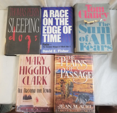 Lot of 5 Damaged Ex Library FICTION Hardcover Books SLEEPING DOGS, Passage Lot 1