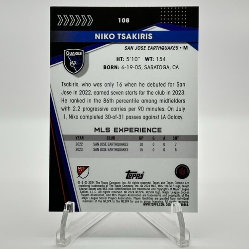2024 Topps Chrome MLS NIKO TSAKIRIS #108 Purple Wave /199 - San Jose Earthquakes - Picture 2 of 3