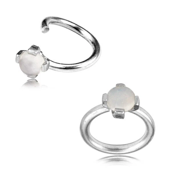 Universale Piercing Anello 925 Argento 1.2mm Pietra di Luna - Immagine 2 di 4