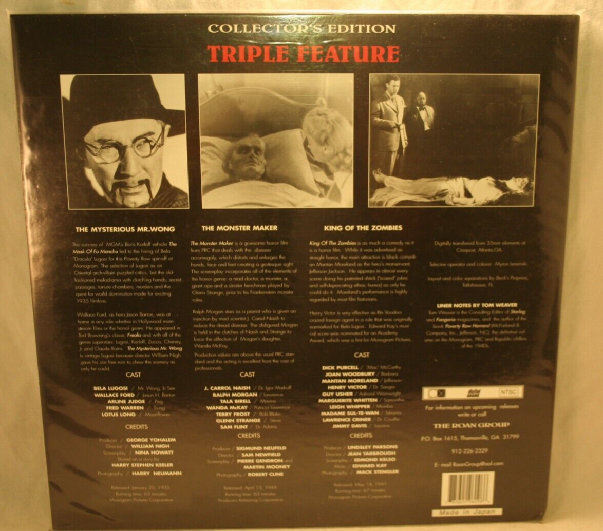 Laserdisc l * Poverty Row Horrors * Three Horror SciFi Movies Roan