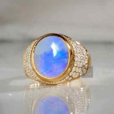 Natural Fire Moonstone Gold Plated Ring 925 Sterling Silver Statement RingGift