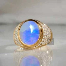 Natural Fire Moonstone Gold Plated Ring 925 Sterling Silver Statement RingGift