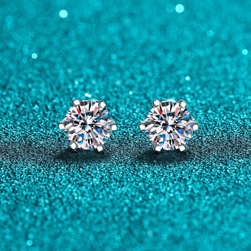 Real Moissanite Stud Earrings 14k White Gold Plated 925 Silver Hip Hop Pass Test - Image 2 of 4