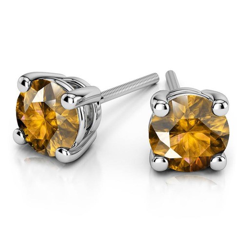 Attrayant 925 Argent Sterling Boucles D'Oreilles Rond Citrine à