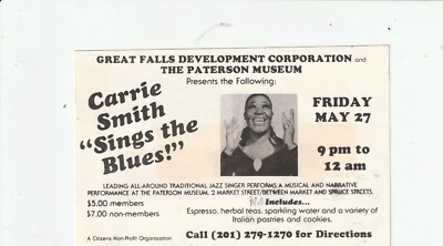 Carrie Smith, Sings The Blues -- Paterson NJ 1988 -- Advertising Postal Card