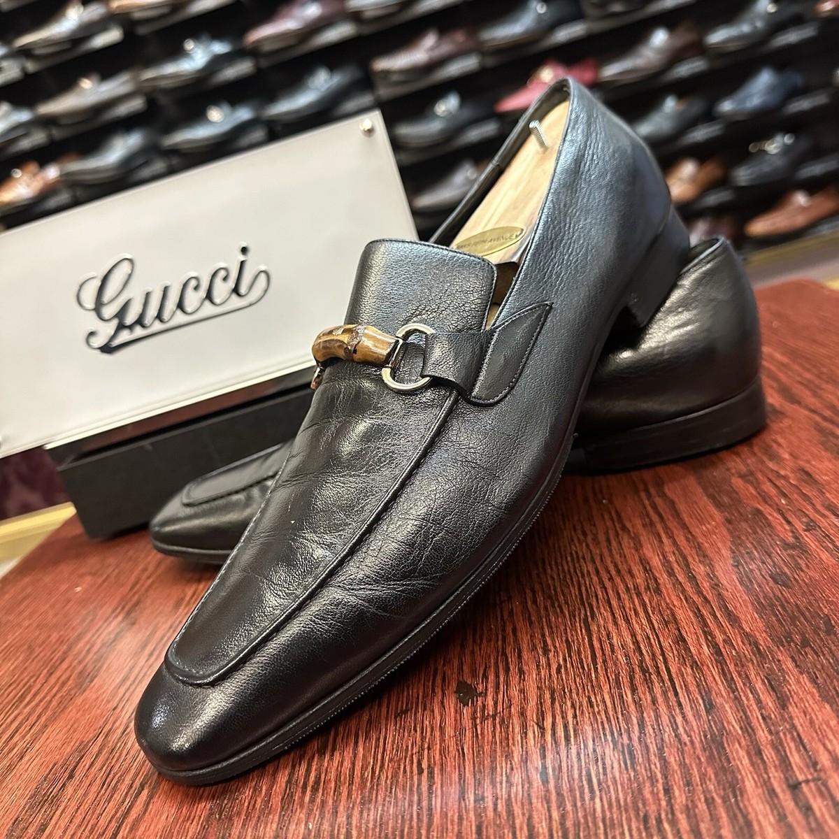 $1,100 Mens Gucci Black Leather Bamboo Bit Loafers Sz 11 G / 12 US