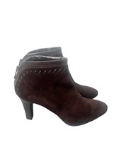 Aquatalia Marvin K. Riley Vera Gomma Dark Brown Suede Back Zip Heel Booties 8.5