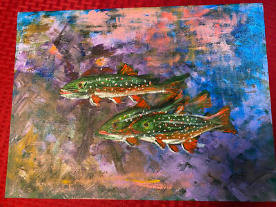 #ad Brook Trout Under Pressure OOAK Folk Art $230.00