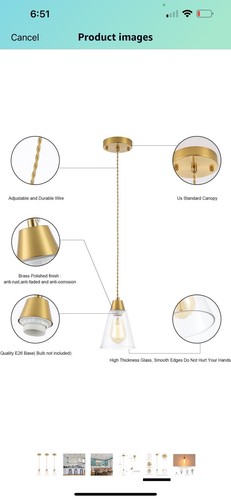 Gold Pendant Light 3 Pack Brass. Kitchen Island, Dining Room Lamp Fixtures - Picture 6 of 9