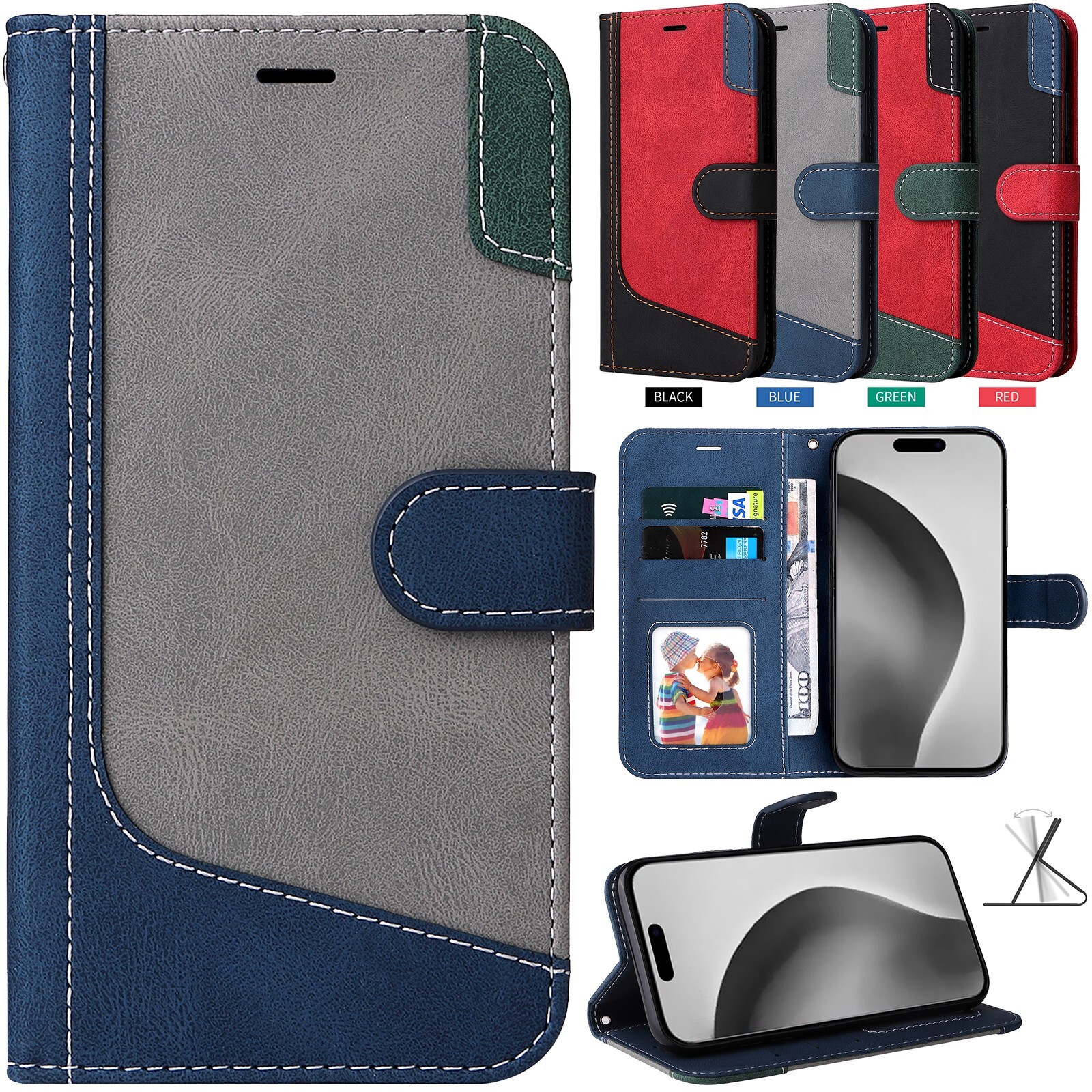 Shockproof Leather Wallet Case for iPhone 11 to 16 Pro Max Phone Cover-image