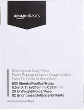 Amazon Basics Multipurpose Copy Printer Paper, 8.5 x 11 inches, 20 lb, 1 Ream, 5