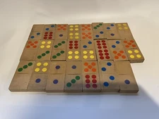 Vintage Large Oversized Wooden Dominoes Set 23X4”  Color Dots Fast Shipping!