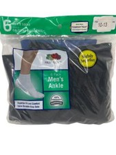 Fruit Of The Loom Men's Ankle Socks Slightly Imperfect 6 Pack Black 10-13