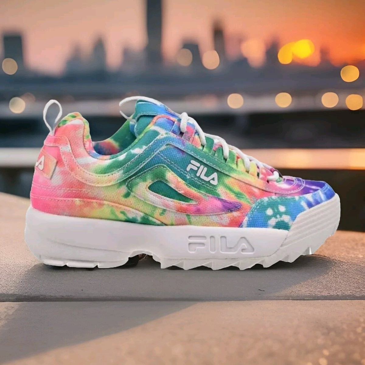 NEW Wmn's SZ 6, FILA Disruptor TIE DYE Shoes Multi-White