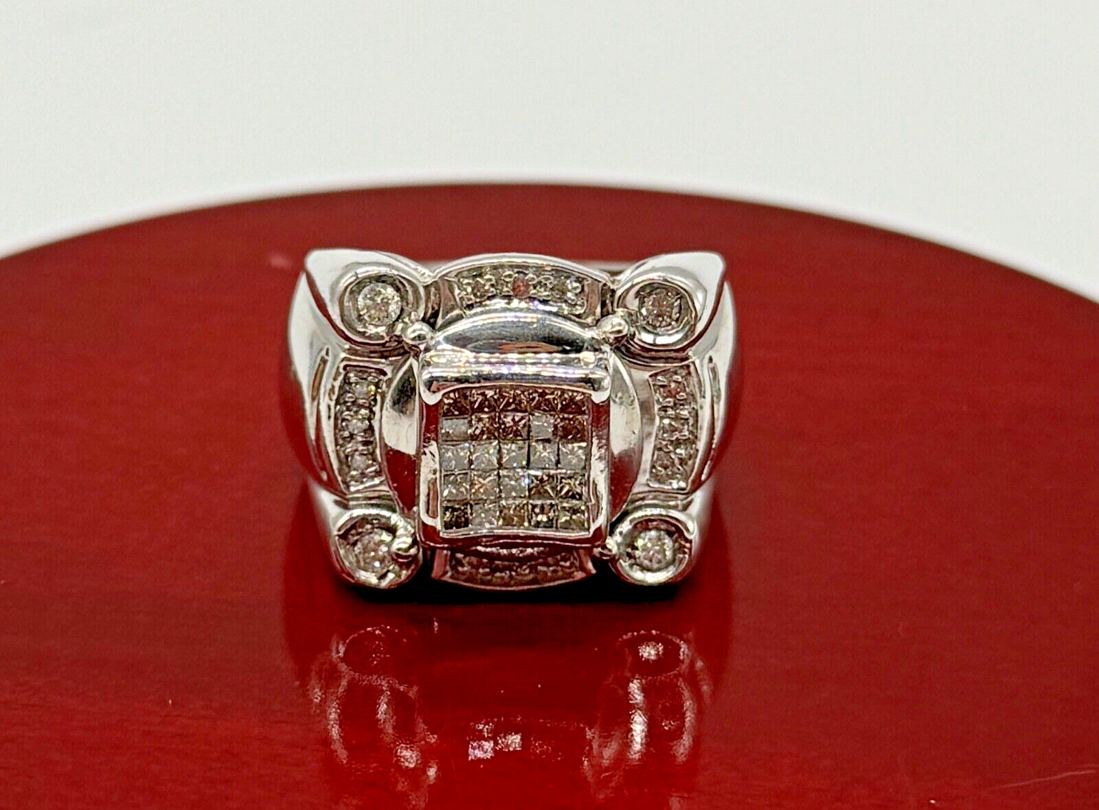 Mens Princess Cut Diamond Statement Ring 14k Soli… - image 4