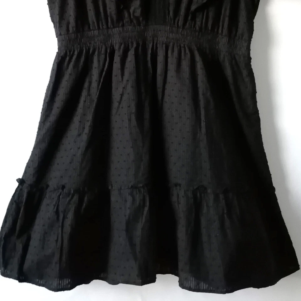 Vestido LC Lauren Conrad Mujer Negro Cuello en V Volantes Punto Suizo Ajuste y Acampanado Talla L Foto 3 de 4