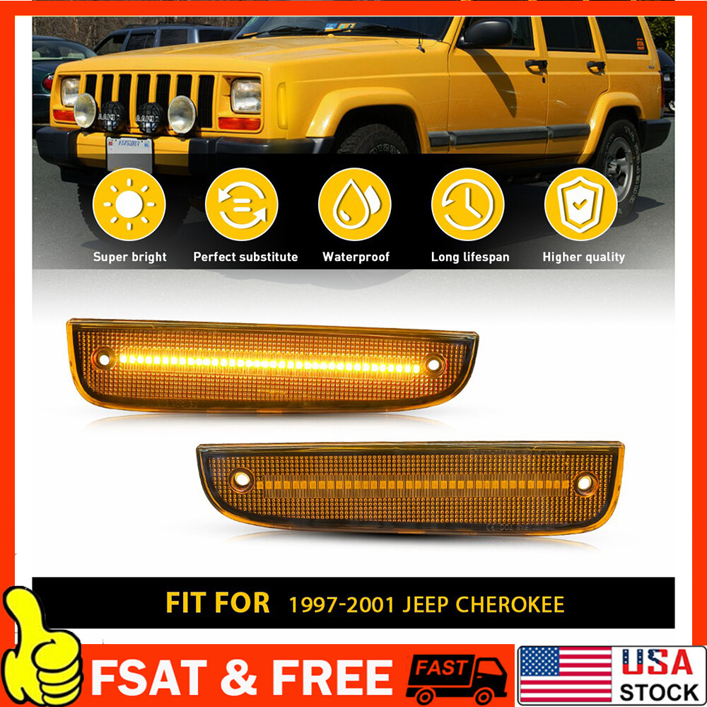 2x Fit 1997-2001 Jeep Cherokee Amber LED Front Side Corner Parking Marker Lights