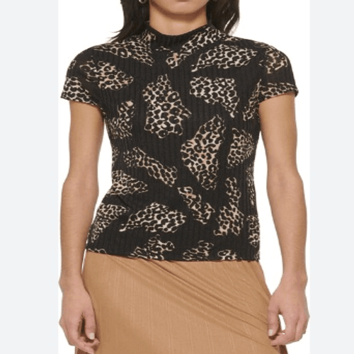 DKNY Womens Short Sleeve Animal Print Pullover Top XS UK