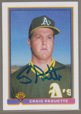 Autographed 1991 Bowman Craig Paquette - Athletics
